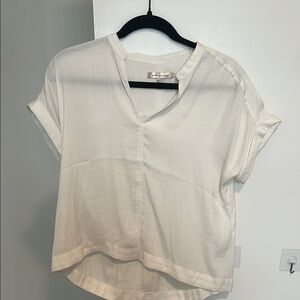 Banana Republic White Cuffed Sleeve Crop Blouse